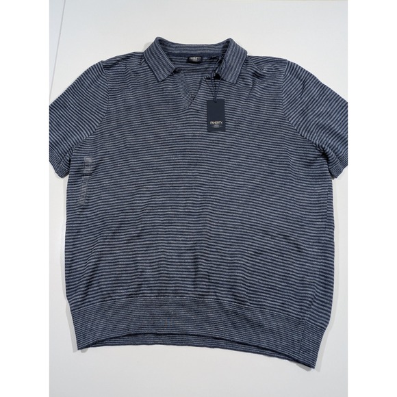 Faherty Reserve SS Linen Sweater Polo Cayman Navy Feeder Stripe MYS2513 Mens XXL - Picture 2 of 8